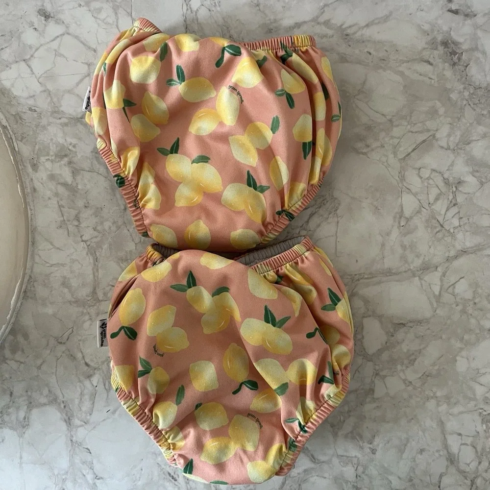 Green Sprouts Swim Diapers 4T Lemon Print Reusable - Set Of 2
